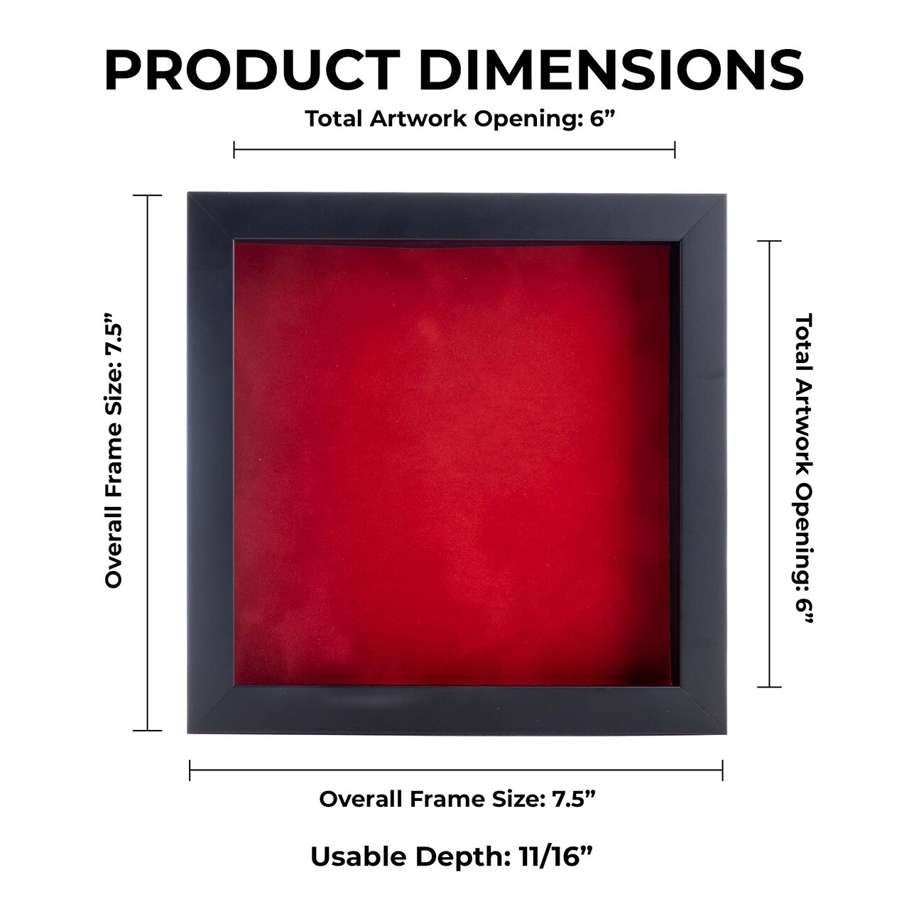 Classic Black Wood Shadown Box Frame with Acrylic Front - Red Suede Backing, 30 Sizes